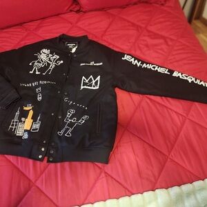 Reason Basquiat Black Quilted Jacket with Graphic Detail